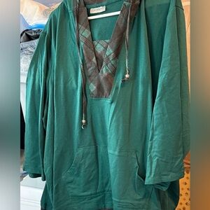 Catherines emerald green Hooded Tunic with Plaid Details